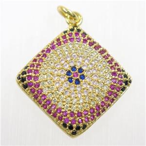 copper square pendant paved zircon, gold plated, approx 17x17mm [FDZN5987]