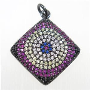 copper square pendant paved zircon, black plated, approx 17x17mm [FDZN5988]