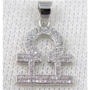 copper pendant pave zircon, platinum plated, approx 16x22mm [FDZN599]