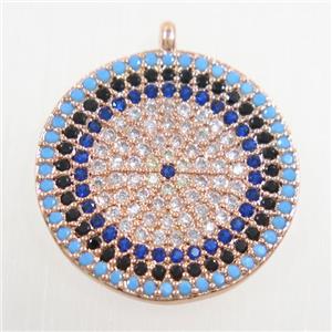 copper button circle pendant paved zircon, rose gold, approx 19mm dia [FDZN5990]