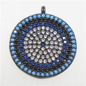 copper button circle pendant paved zircon, black plated, approx 19mm dia [FDZN5993]
