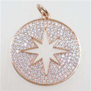 copper button northStar pendant paved zircon, rose gold, approx 23mm dia [FDZN5995]