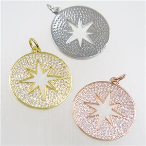 copper button northStar pendant paved zircon, mix color, approx 23mm dia [FDZN5998]