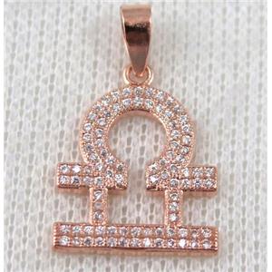 copper pendant pave zircon, rose gold plated, approx 16x22mm [FDZN600]
