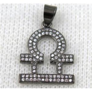 copper pendant pave zircon, black plated, approx 16x22mm [FDZN601]