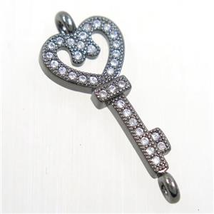 copper Key connector paved zircon, black plated, approx 11-26mm [FDZN6018]