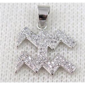 copper pendant pave zircon, platinum plated, approx 19x18mm [FDZN602]