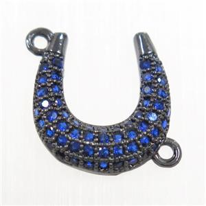 copper connector paved blue zircon, U-shape, black plated, approx 12-13mm [FDZN6023]
