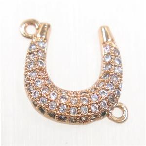 copper connector paved zircon, U-shape, rose gold, approx 12-13mm [FDZN6025]