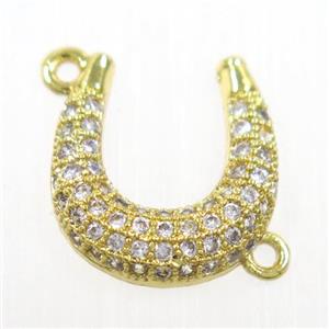 copper connector paved zircon, U-shape, gold plated, approx 12-13mm [FDZN6027]