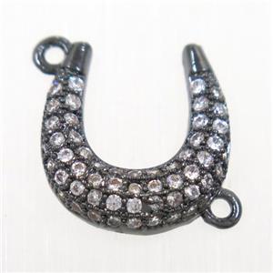 copper connector paved zircon, U-shape, black plated, approx 12-13mm [FDZN6028]