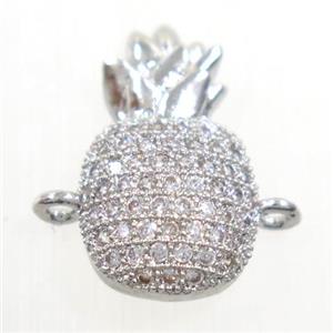 copper Pineapple connector paved zircon, platinum plated, approx 9-16mm [FDZN6035]