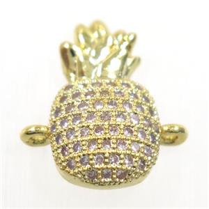 copper Pineapple connector paved zircon, gold plated, approx 9-16mm [FDZN6036]
