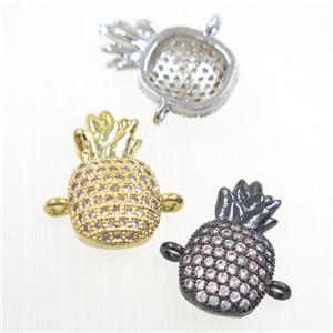copper Pineapple connector paved zircon, mix color, approx 18mm dia [FDZN6038]