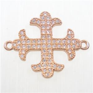 copper Cross connector paved zircon, rose gold, approx 18mm dia [FDZN6039]