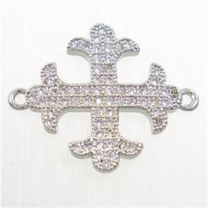 copper Cross connector paved zircon, platinum plated, approx 18mm dia [FDZN6040]