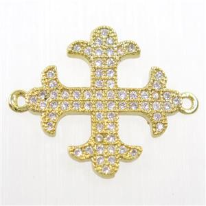 copper Cross connector paved zircon, gold plated, approx 18mm dia [FDZN6041]