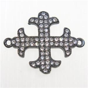 copper Cross connector paved zircon, black plated, approx 18mm dia [FDZN6042]