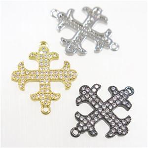 copper Cross connector paved zircon, mix color, approx 18mm dia [FDZN6043]