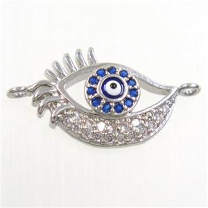 copper connector paved zircon, evil eye, platinum plated, approx 10-18mm [FDZN6045]