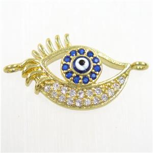 copper connector paved zircon, evil eye, gold plated, approx 10-18mm [FDZN6046]