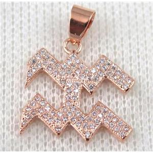copper pendant pave zircon, rose gold plated, approx 19x18mm [FDZN605]