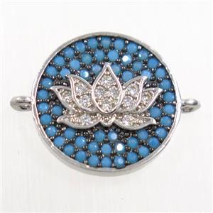 copper button Lotus connector paved zircon, platinum plated, approx 14mm dia [FDZN6054]