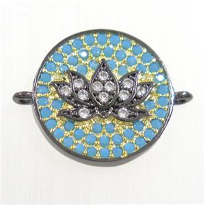 copper button Lotus connector paved zircon, black plated, approx 14mm dia [FDZN6056]