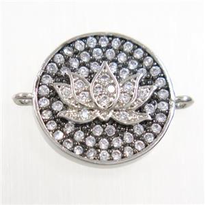 copper button Lotus connector paved zircon, platinum plated, approx 14mm dia [FDZN6058]