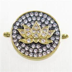 copper button Lotus connector paved zircon, gold plated, approx 14mm dia [FDZN6059]