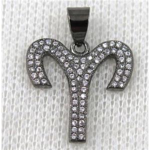 copper pendant pave zircon, black plated, approx 18x20mm [FDZN606]