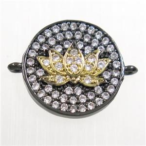 copper button Lotus connector paved zircon, black plated, approx 14mm dia [FDZN6060]