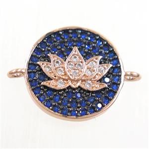 copper button Lotus connector paved zircon, rose gold, approx 14mm dia [FDZN6062]
