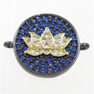 copper button Lotus connector paved zircon, black plated, approx 14mm dia [FDZN6065]