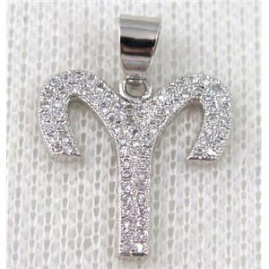 copper pendant pave zircon, platinum plated, approx 18x20mm [FDZN607]