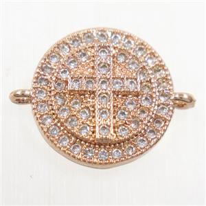 copper button cross connector paved zircon, rose gold, approx 13mm dia [FDZN6072]
