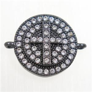 copper button cross connector paved zircon, black plated, approx 13mm dia [FDZN6075]