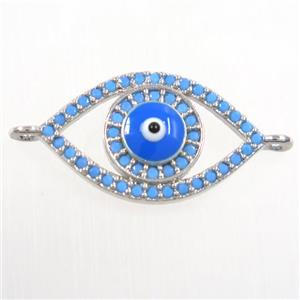 copper connector paved zircon, evil eye, turq, platinum plated, approx 14-23mm [FDZN6078]