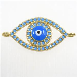 copper connector paved zircon, evil eye, turq, gold plated, approx 14-23mm [FDZN6079]