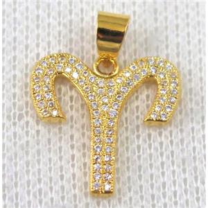 copper pendant pave zircon, gold plated, approx 18x20mm [FDZN608]