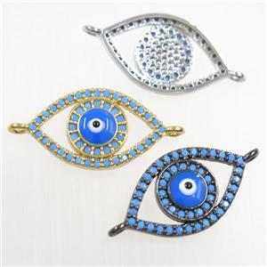 copper connector paved zircon, evil eye, turq, mix color, approx 14-23mm [FDZN6081]