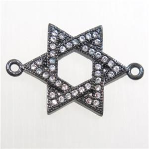 copper Hexagram connector paved zircon, black plated, approx 16-18mm [FDZN6085]