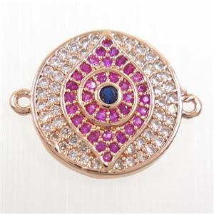 copper button eye connector paved zircon, rose gold, approx 16mm dia [FDZN6087]