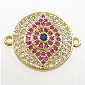 copper button eye connector paved zircon, gold plated, approx 16mm dia [FDZN6089]