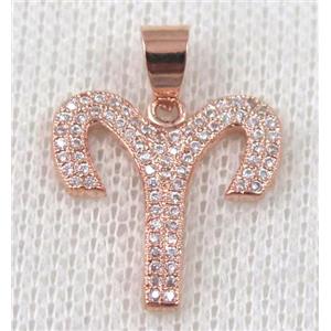 copper pendant pave zircon, rose gold plated, approx 18x20mm [FDZN609]