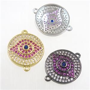 copper button eye connector paved zircon, mix color, approx 16mm dia [FDZN6091]