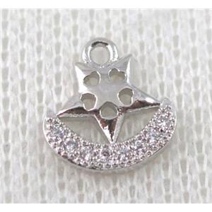 copper pendant pave zircon, platinum plated, approx 10x12mm [FDZN610]