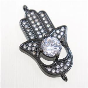 copper HamsaHand connector paved zircon, black plated, approx 15-22mm [FDZN6100]