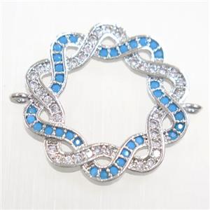 copper Wreath connector paved zircon, platinum plated, approx 20mm dia [FDZN6102]