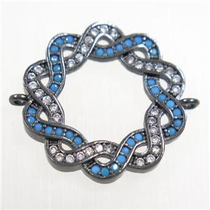 copper Wreath connector paved zircon, black plated, approx 20mm dia [FDZN6104]